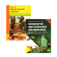 Zwei Buchcover stehen schräg voreinander und behandeln das Thema Bienenkrankheiten im Allgemeinen.