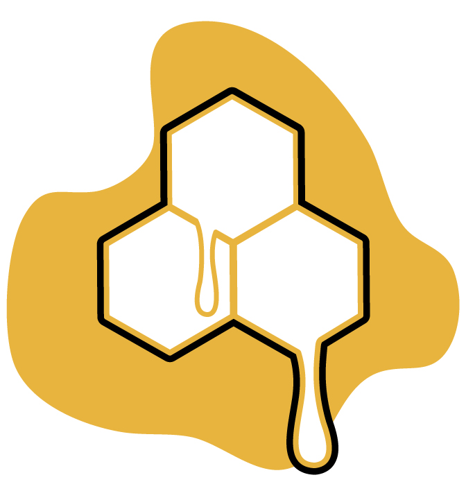 Gelber Klecks mit schmelzenden Bienenwaben in schematischer Zeichnung