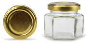 Sechseckglas 106 ml mit 53er gold