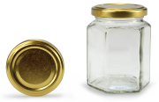 Sechseckglas 288 ml mit 63er gold