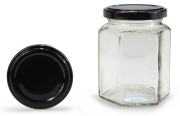 Sechseckglas 288 ml mit 63er schwarz glänzend