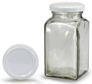Viereckglas 312 ml mit 58er weiß