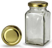 Viereckglas 312 ml mit 58er gold
