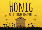 ApiSina® Werbeaufkleber „Bienenhaus auf Wiese gelb“